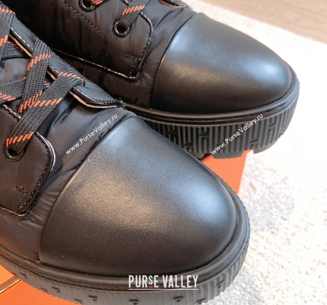 Hermes Fresh Women/Men ankle boots in water-repellent light parachute fabric and calfskin Black (kaola-23120905)