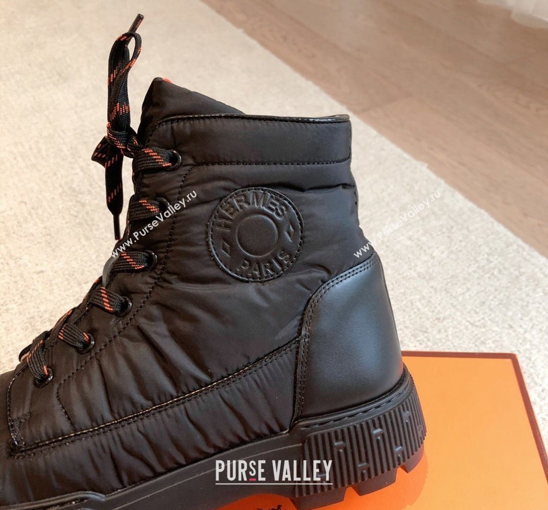 Hermes Fresh Women/Men ankle boots in water-repellent light parachute fabric and calfskin Black (kaola-23120905)