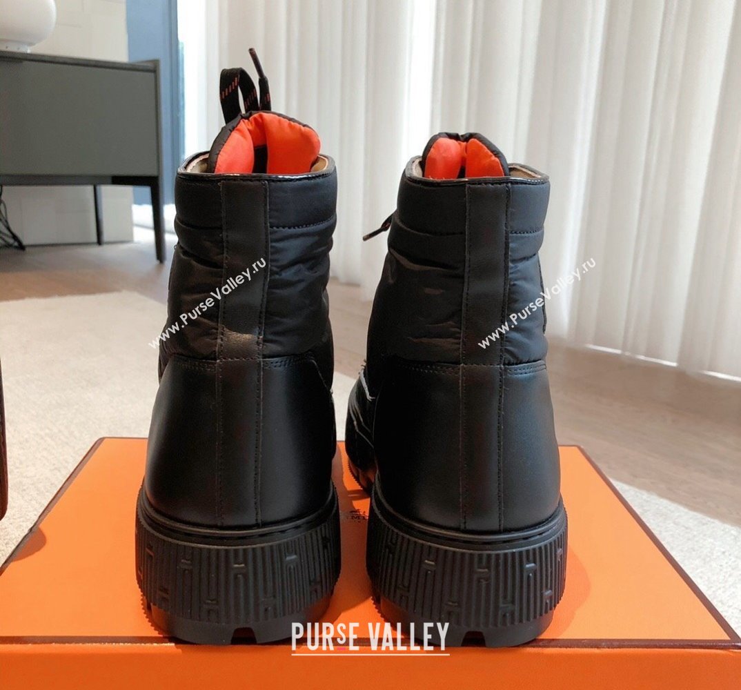 Hermes Fresh Women/Men ankle boots in water-repellent light parachute fabric and calfskin Black (kaola-23120905)