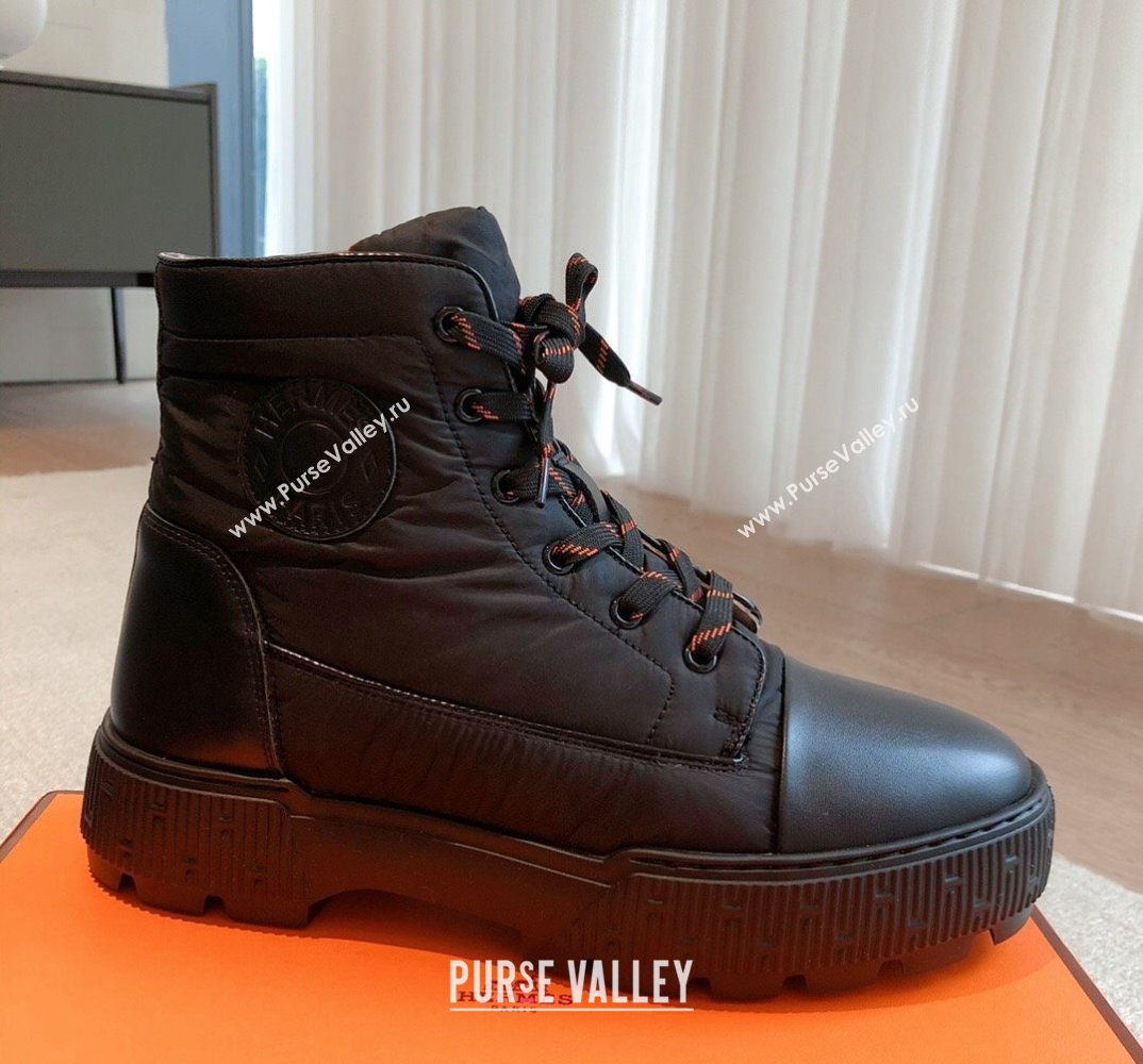 Hermes Fresh Women/Men ankle boots in water-repellent light parachute fabric and calfskin Black (kaola-23120905)