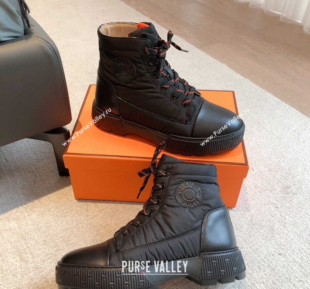 Hermes Fresh Women/Men ankle boots in water-repellent light parachute fabric and calfskin Black (kaola-23120905)