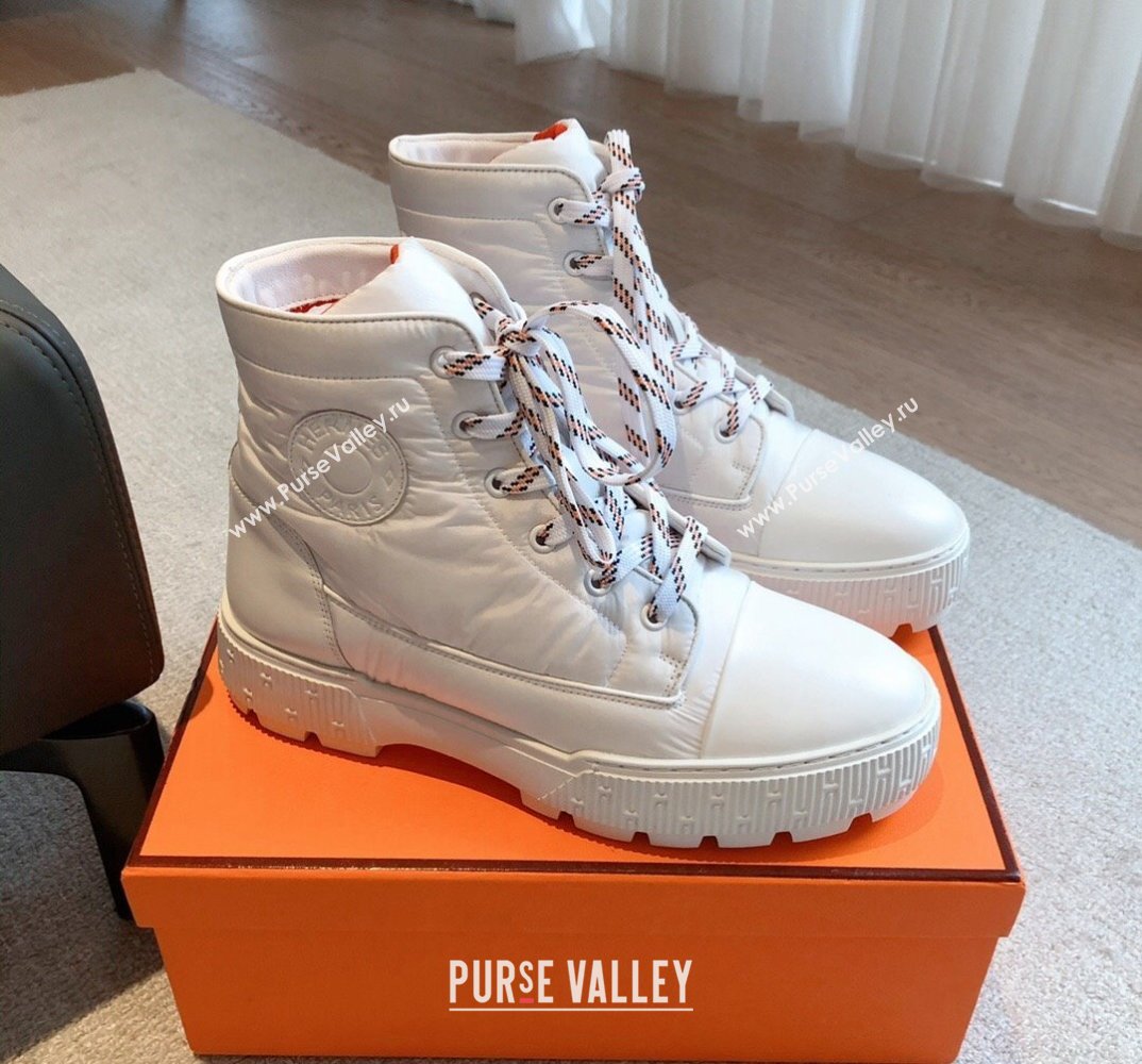 Hermes Fresh Women/Men ankle boots in water-repellent light parachute fabric and calfskin White (kaola-23120906)