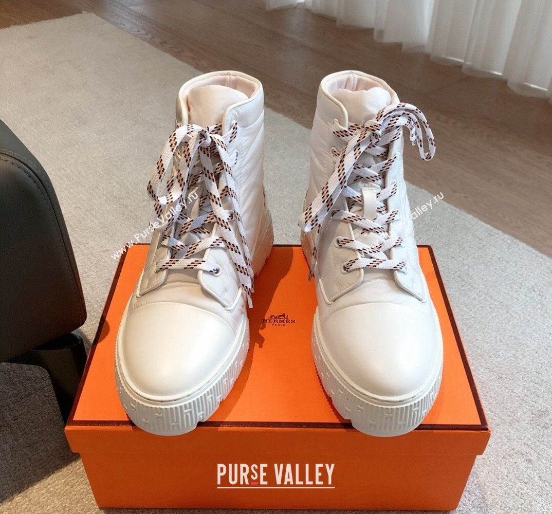 Hermes Fresh Women/Men ankle boots in water-repellent light parachute fabric and calfskin White (kaola-23120906)