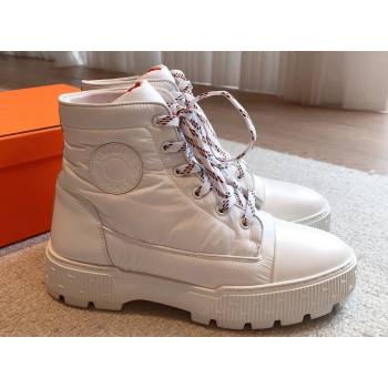 Hermes Fresh Women/Men ankle boots in water-repellent light parachute fabric and calfskin White (kaola-23120906)