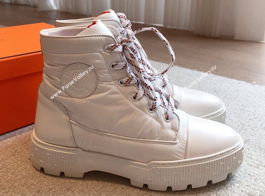 Hermes Fresh Women/Men ankle boots in water-repellent light parachute fabric and calfskin White (kaola-23120906)