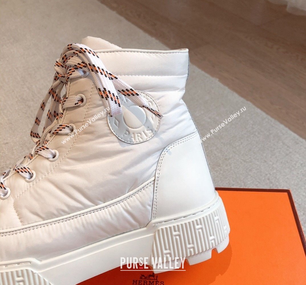 Hermes Fresh Women/Men ankle boots in water-repellent light parachute fabric and calfskin White (kaola-23120906)