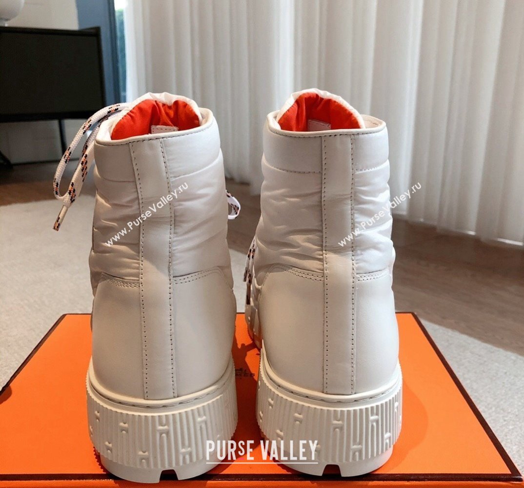 Hermes Fresh Women/Men ankle boots in water-repellent light parachute fabric and calfskin White (kaola-23120906)