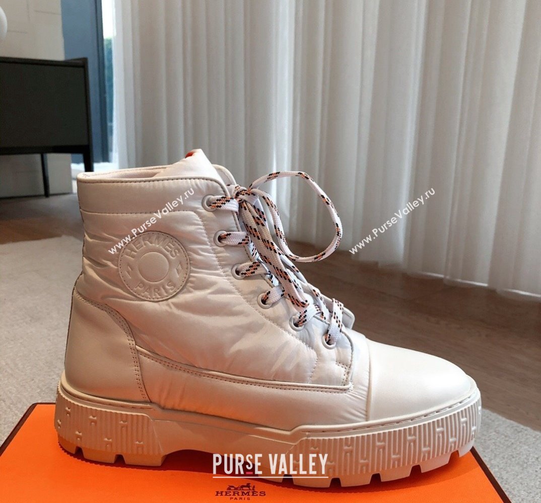 Hermes Fresh Women/Men ankle boots in water-repellent light parachute fabric and calfskin White (kaola-23120906)