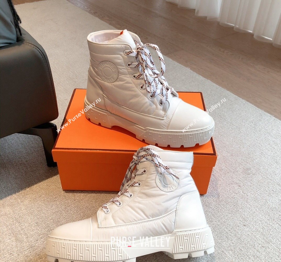 Hermes Fresh Women/Men ankle boots in water-repellent light parachute fabric and calfskin White (kaola-23120906)