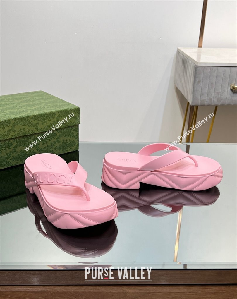 Gucci thong platform rubber sandals 746334 Pink 2024 (modeng-23121109)