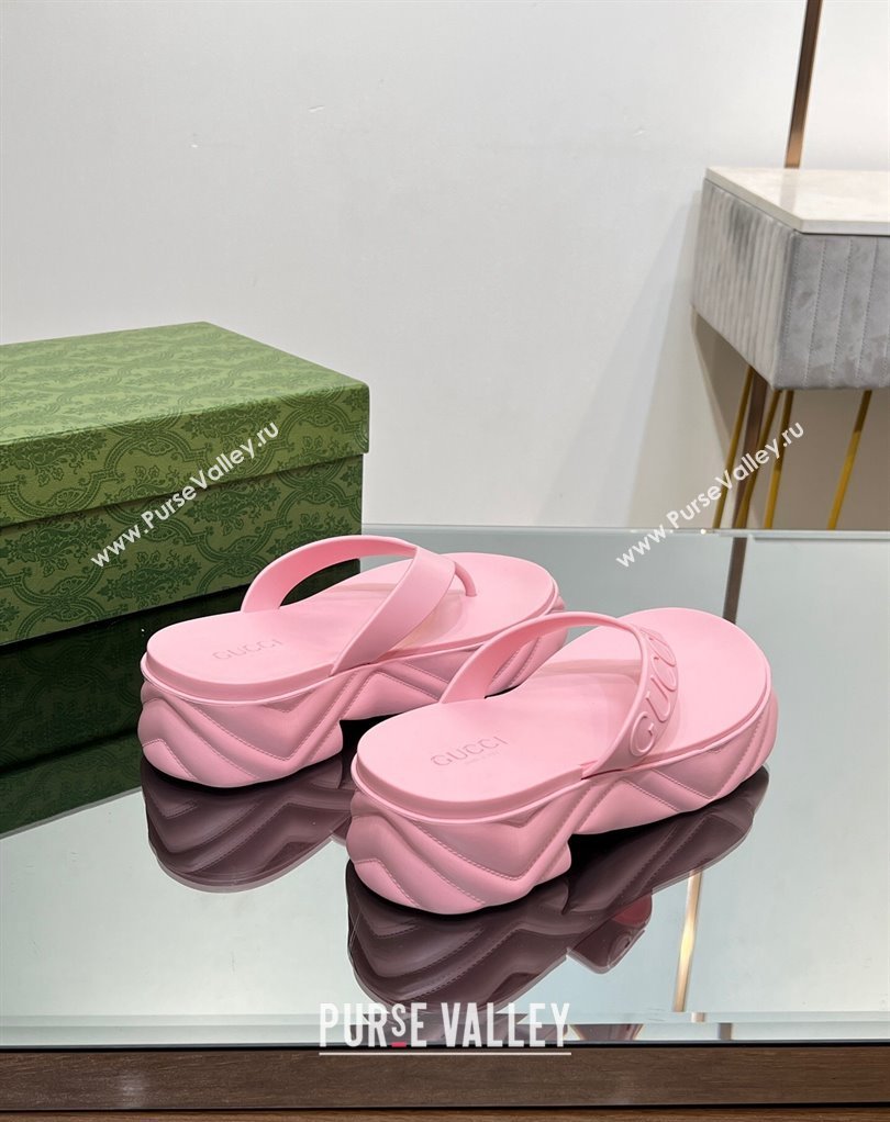 Gucci thong platform rubber sandals 746334 Pink 2024 (modeng-23121109)