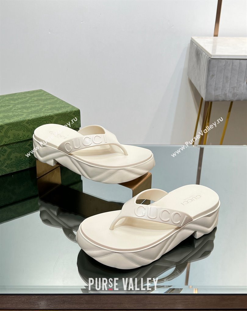Gucci thong platform rubber sandals 746334 White 2024 (modeng-231211071)