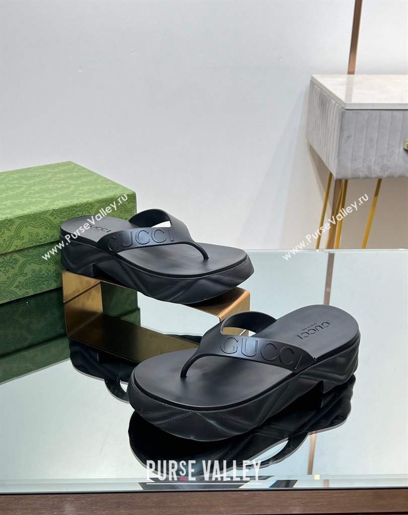 Gucci thong platform rubber sandals 746334 Black 2024 (modeng-231211061)