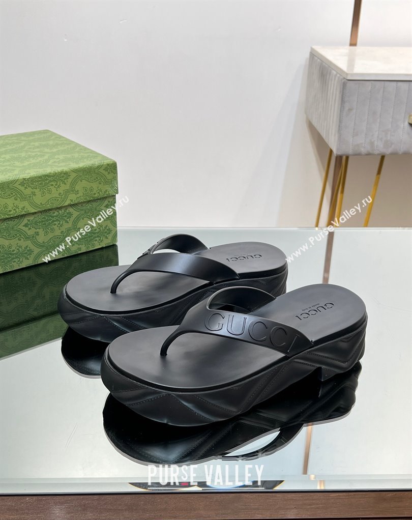 Gucci thong platform rubber sandals 746334 Black 2024 (modeng-231211061)