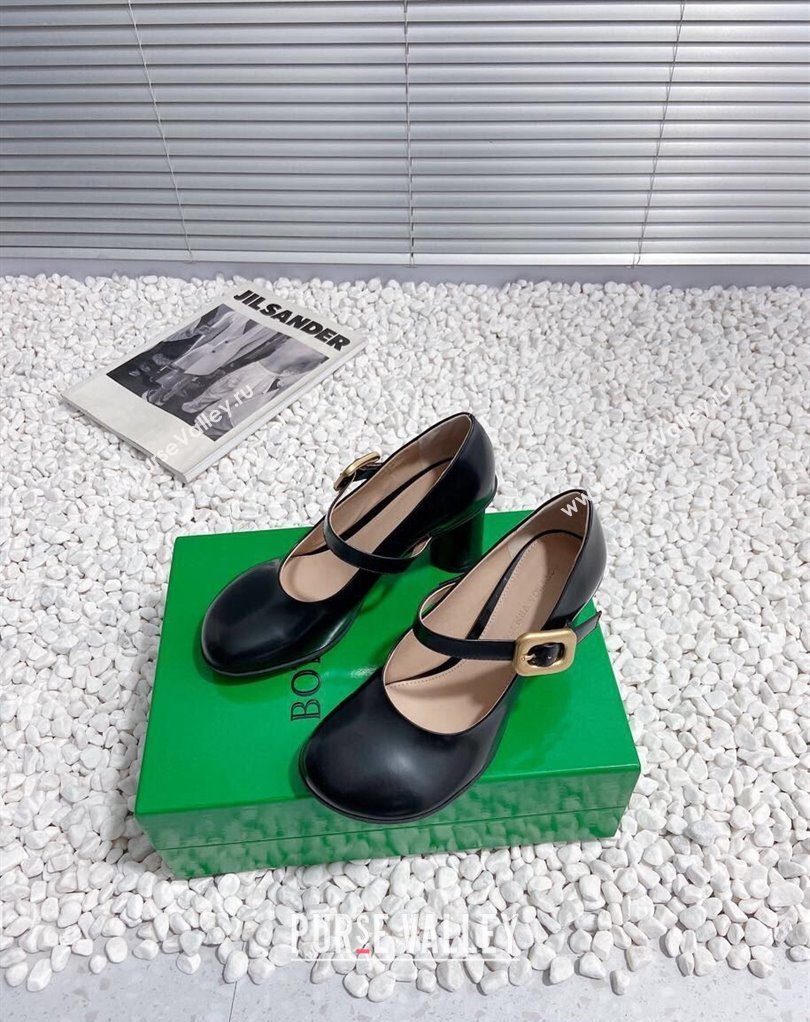 Bottega Veneta Heel 7.5cm Rubberized leather Atomic Mary-Jane Pumps Black 2024 (modeng-23121101)