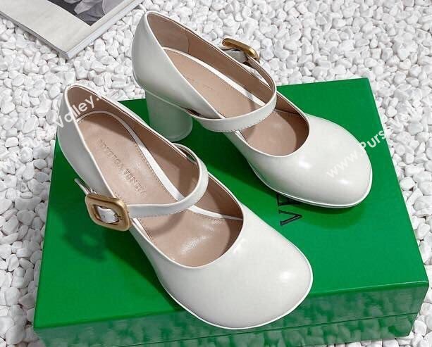 Bottega Veneta Heel 7.5cm Rubberized leather Atomic Mary-Jane Pumps White 2024 (modeng-23121102)