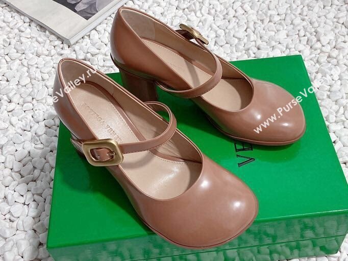 Bottega Veneta Heel 7.5cm Rubberized leather Atomic Mary-Jane Pumps Brown 2024 (modeng-23121104)