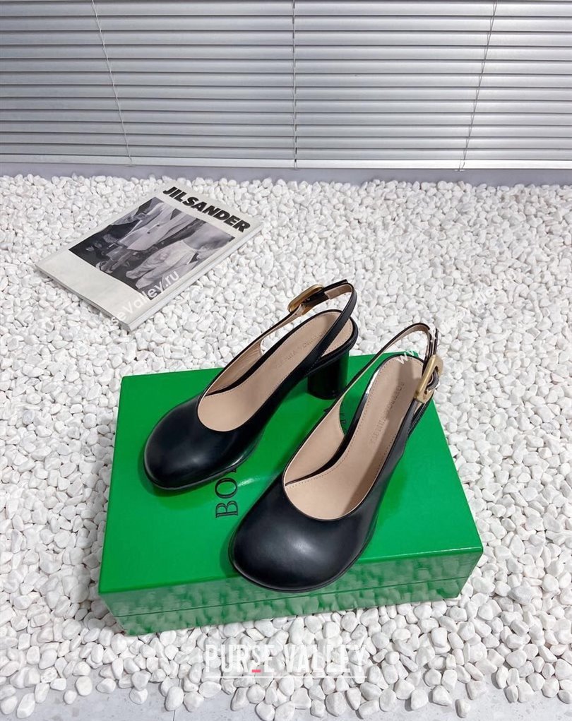 Bottega Veneta Heel 7.5cm Rubberized leather Atomic Slingback Pumps Black 2024 (modeng-23121105)