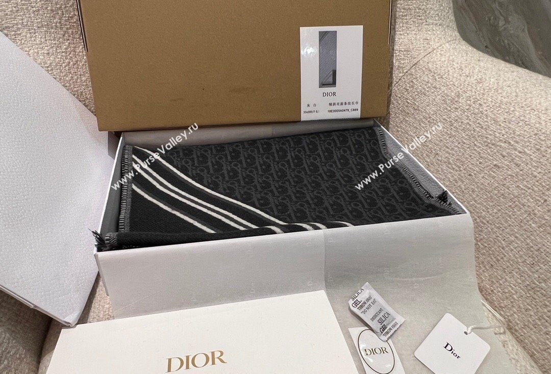 Dior Oblique Scarf in Gray Wool 33x200cm 2024 (weinisi-23121110)
