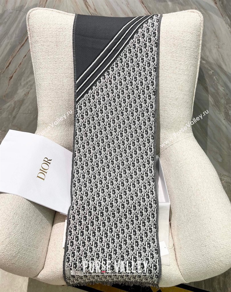Dior Oblique Scarf in Gray Wool 33x200cm 2024 (weinisi-23121110)