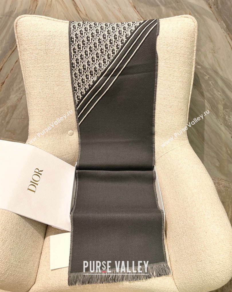 Dior Oblique Scarf in Gray Wool 33x200cm 2024 (weinisi-23121110)