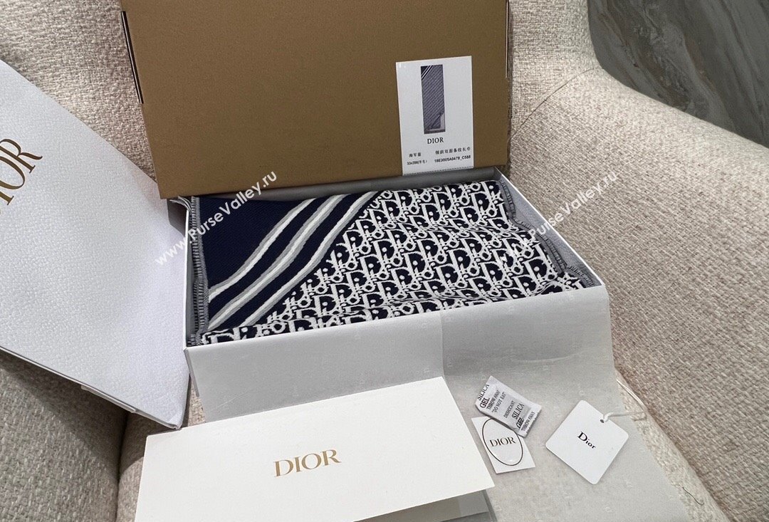 Dior Oblique Scarf in Blue Wool 33x200cm 2024 (weinisi-23121111)