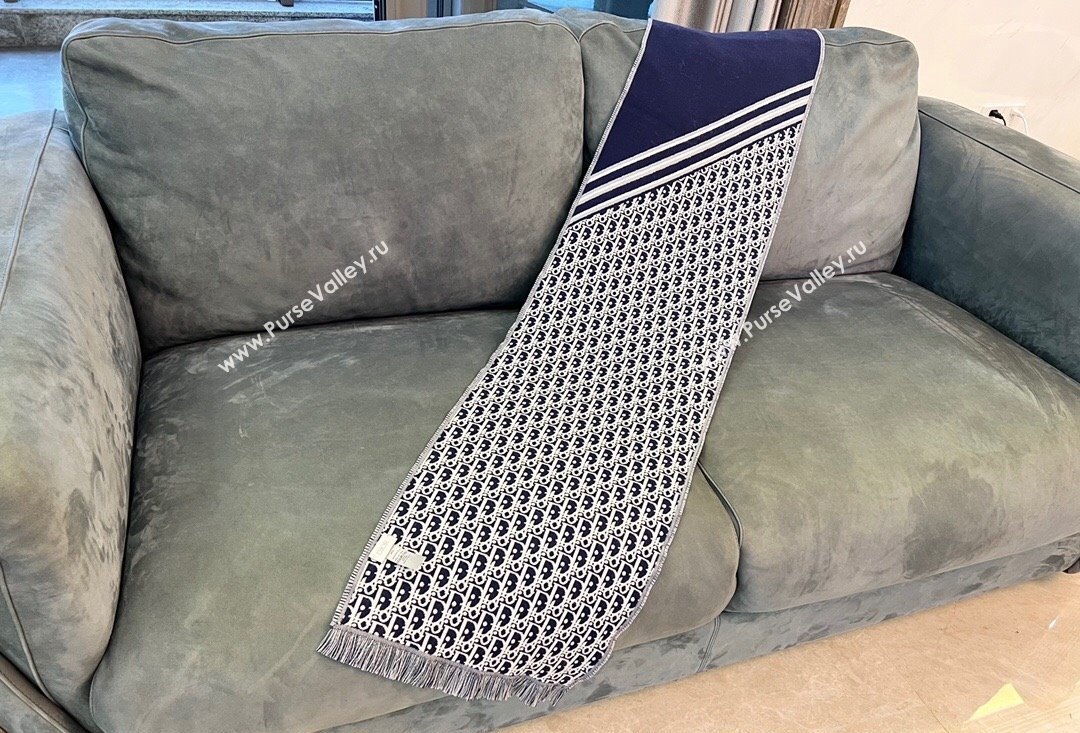 Dior Oblique Scarf in Blue Wool 33x200cm 2024 (weinisi-23121111)