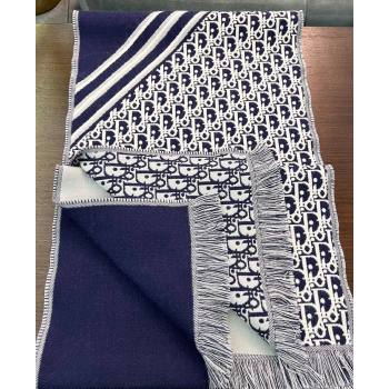 Dior Oblique Scarf in Blue Wool 33x200cm 2024 (weinisi-23121111)