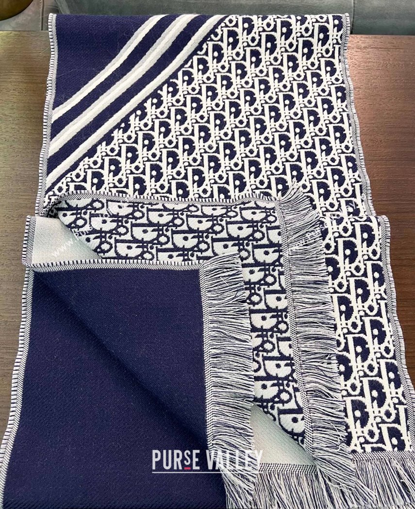 Dior Oblique Scarf in Blue Wool 33x200cm 2024 (weinisi-23121111)