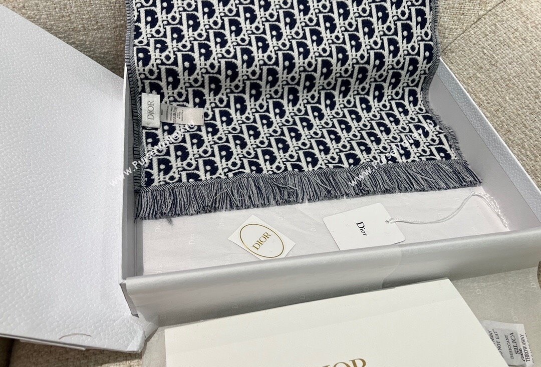 Dior Oblique Scarf in Blue Wool 33x200cm 2024 (weinisi-23121111)