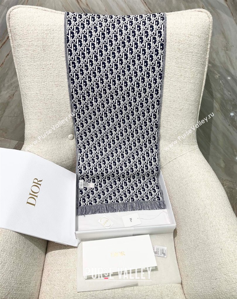 Dior Oblique Scarf in Blue Wool 33x200cm 2024 (weinisi-23121111)