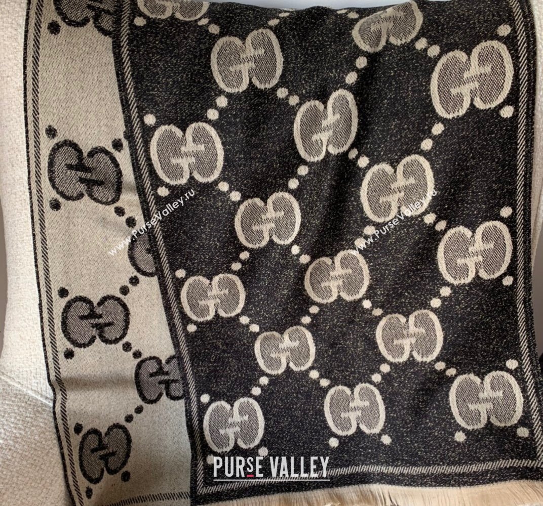 Gucci GG wool jacquard scarf 598993 45x195cm Black 2024 (weinisi-23121117)