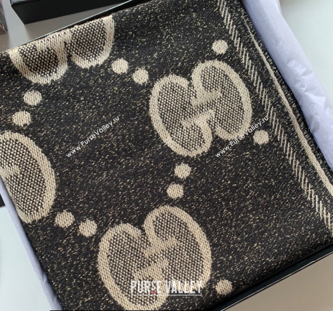 Gucci GG wool jacquard scarf 598993 45x195cm Black 2024 (weinisi-23121117)