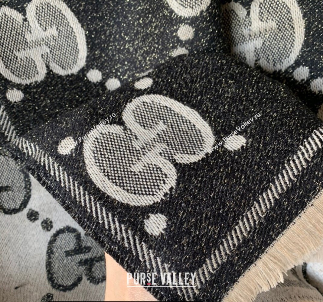 Gucci GG wool jacquard scarf 598993 45x195cm Black 2024 (weinisi-23121117)