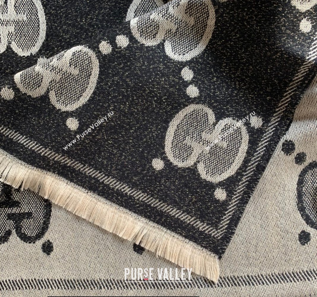 Gucci GG wool jacquard scarf 598993 45x195cm Black 2024 (weinisi-23121117)