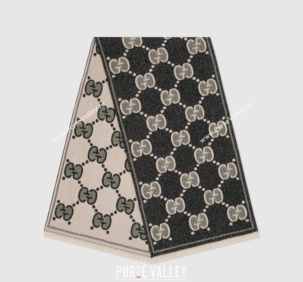 Gucci GG wool jacquard scarf 598993 45x195cm Black 2024 (weinisi-23121117)