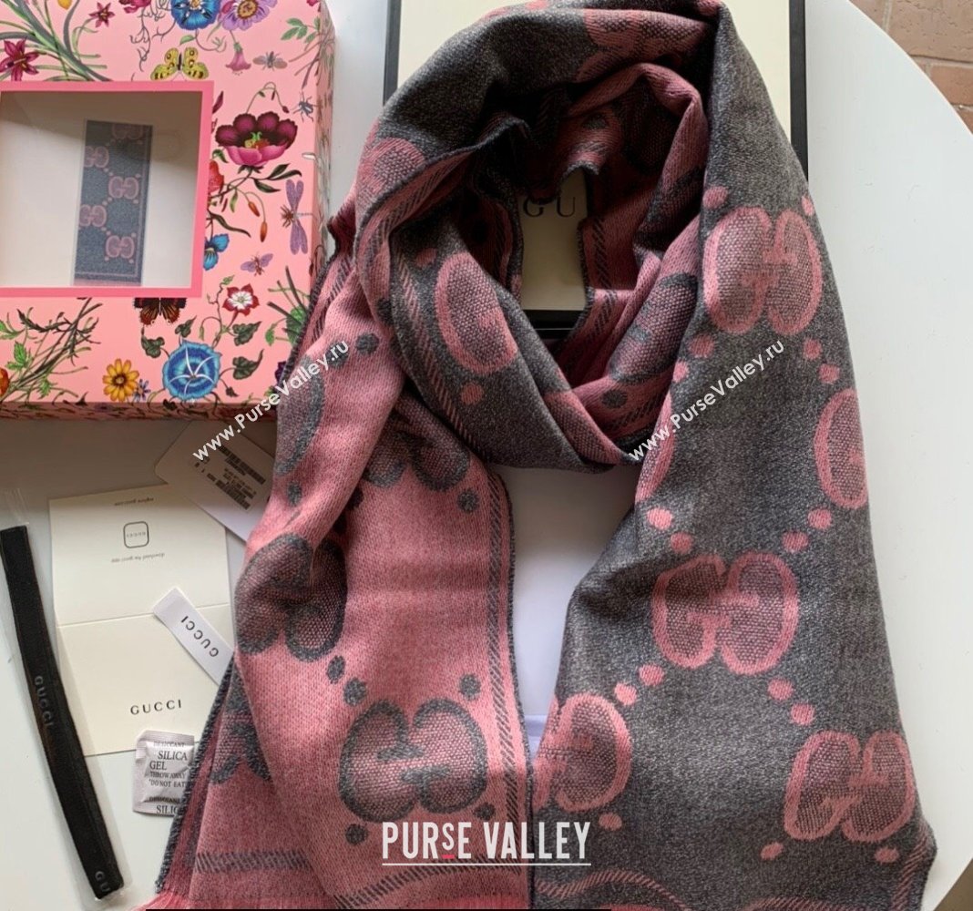 Gucci GG wool jacquard scarf 598993 45x195cm Pink 2024 (weinisi-23121118)
