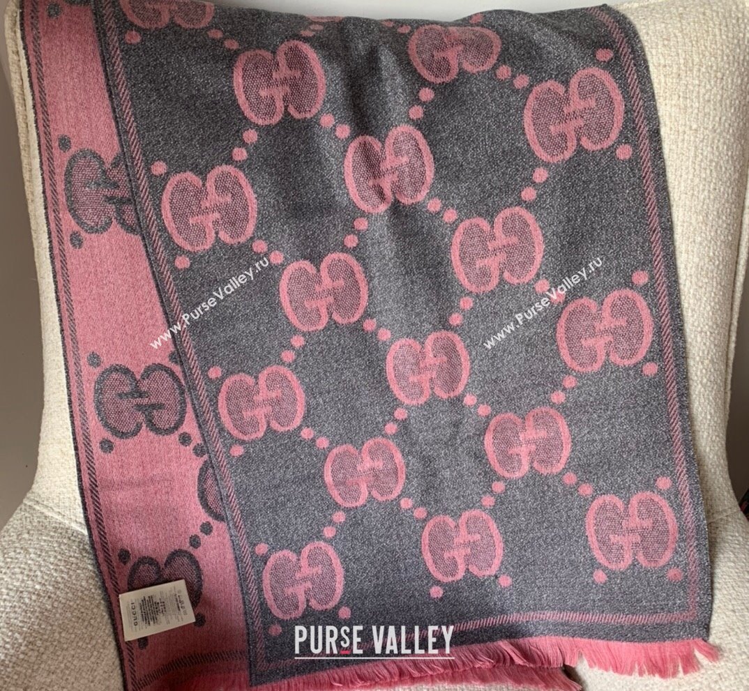 Gucci GG wool jacquard scarf 598993 45x195cm Pink 2024 (weinisi-23121118)