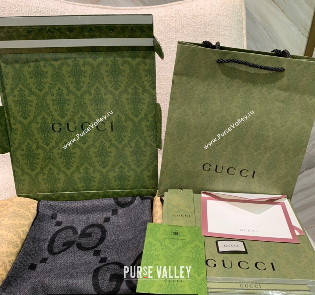 Gucci GG cashmere jacquard scarf 674275 45x200cm Black/Gray 2024 (weinisi-23121119)