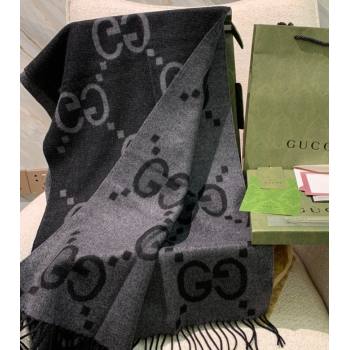 Gucci GG cashmere jacquard scarf 674275 45x200cm Black/Gray 2024 (weinisi-23121119)