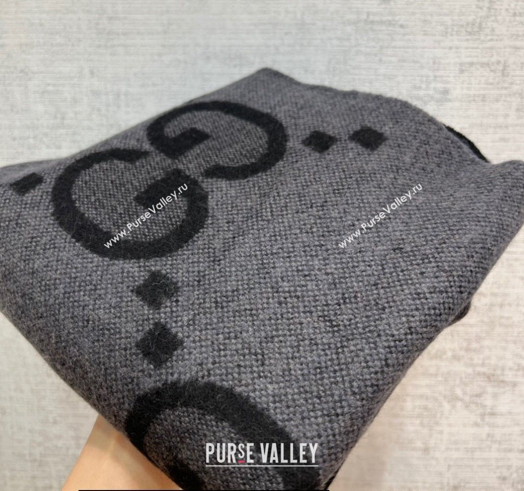 Gucci GG cashmere jacquard scarf 674275 45x200cm Black/Gray 2024 (weinisi-23121119)