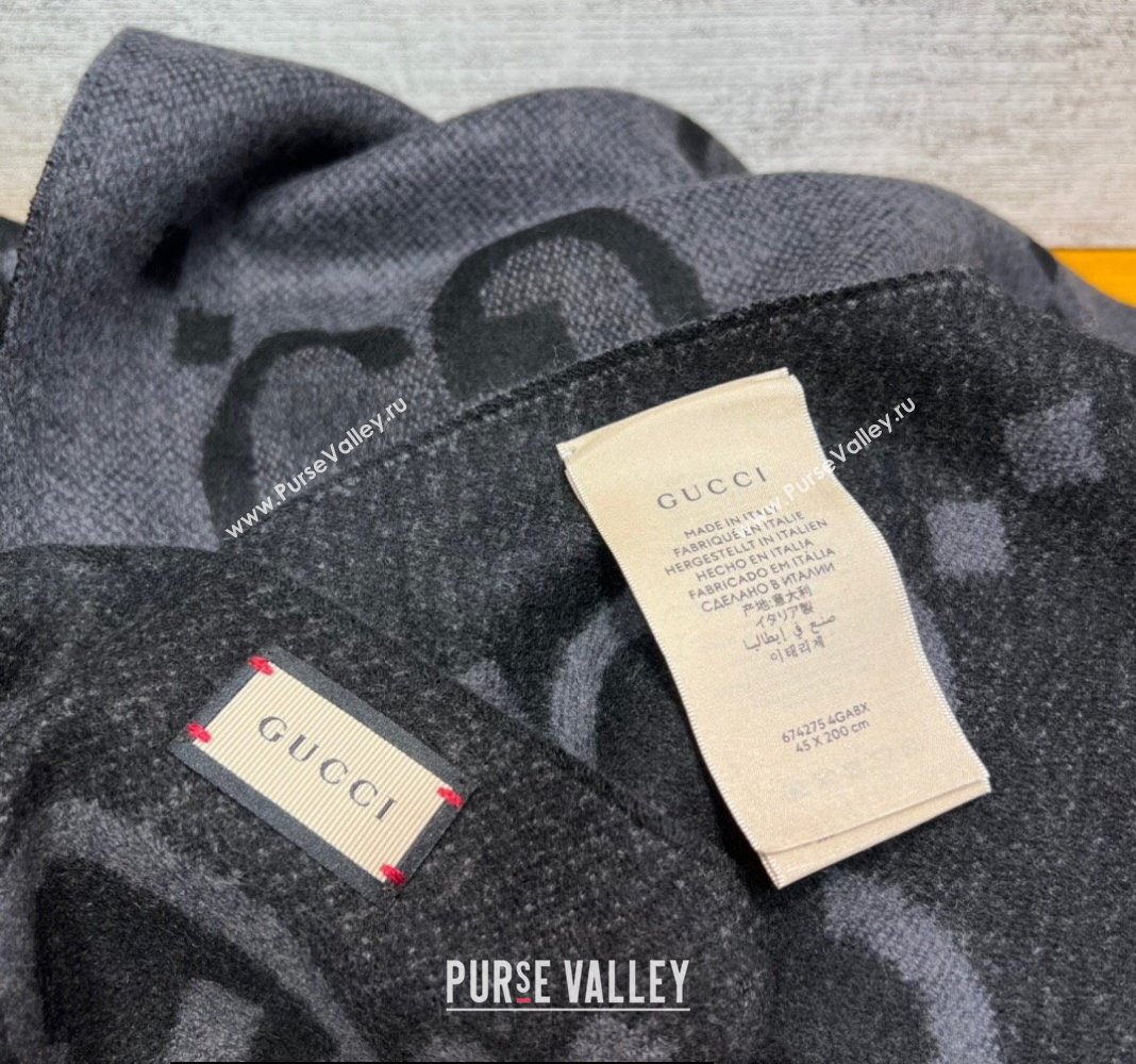 Gucci GG cashmere jacquard scarf 674275 45x200cm Black/Gray 2024 (weinisi-23121119)