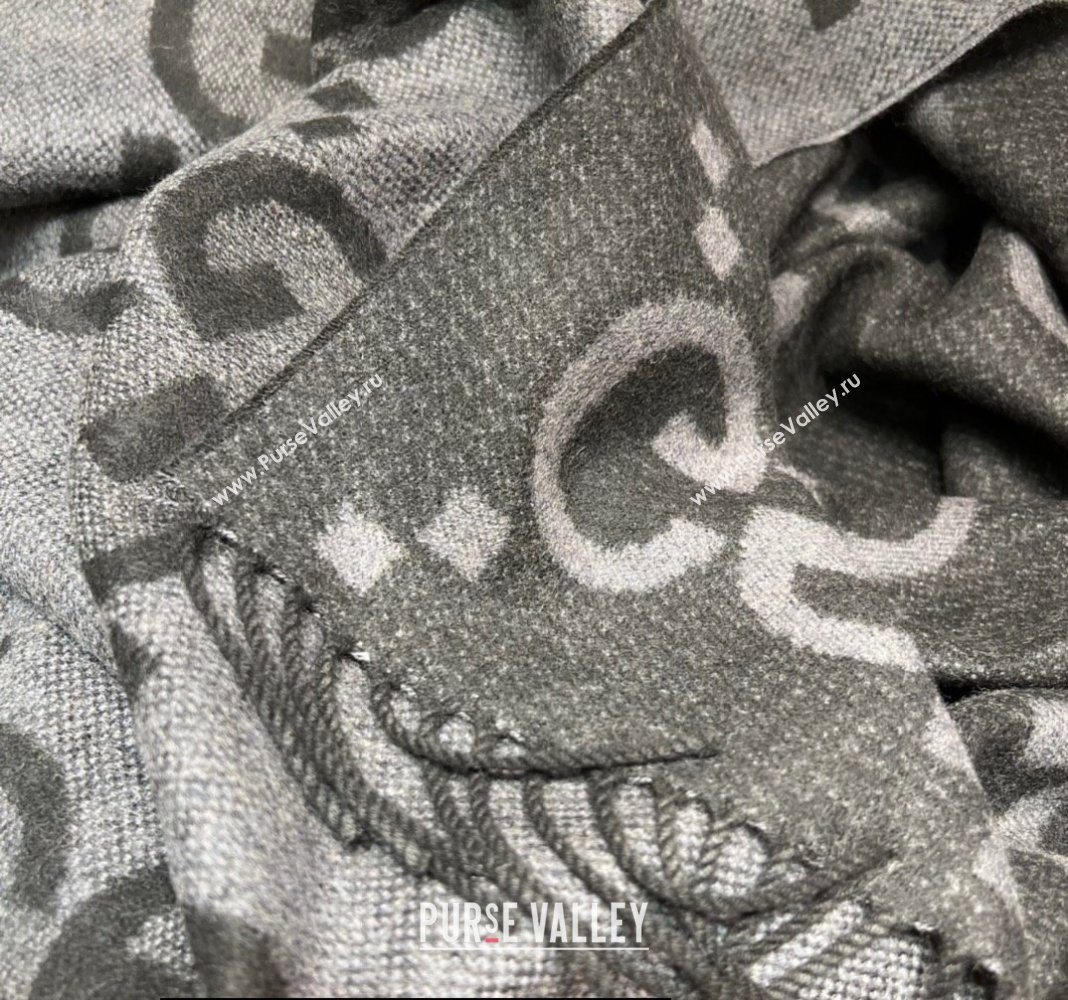 Gucci GG cashmere jacquard scarf 674275 45x200cm Black/Gray 2024 (weinisi-23121119)