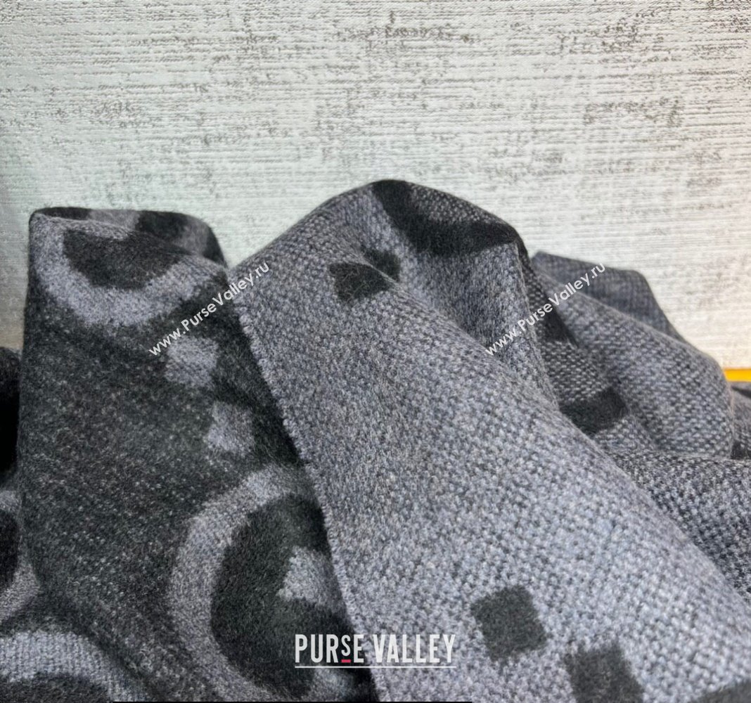 Gucci GG cashmere jacquard scarf 674275 45x200cm Black/Gray 2024 (weinisi-23121119)
