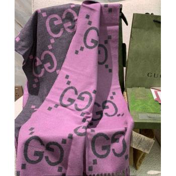 Gucci GG cashmere jacquard scarf 674275 45x200cm Gray/Pink 2024 (weinisi-23121120)