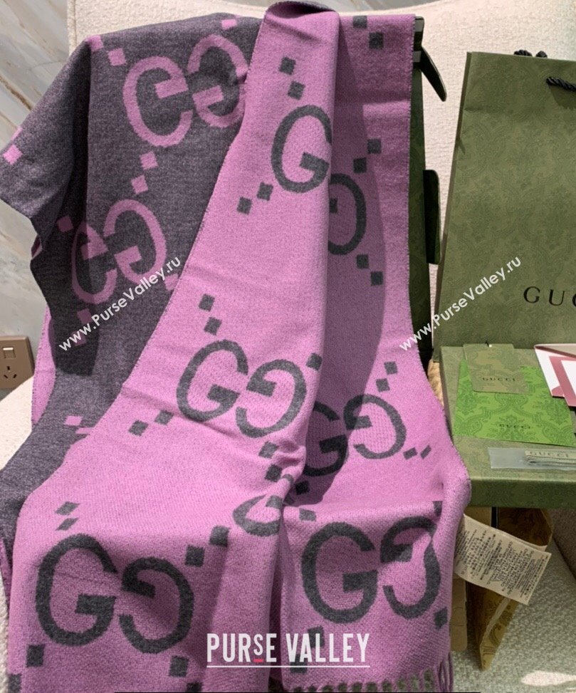Gucci GG cashmere jacquard scarf 674275 45x200cm Gray/Pink 2024 (weinisi-23121120)