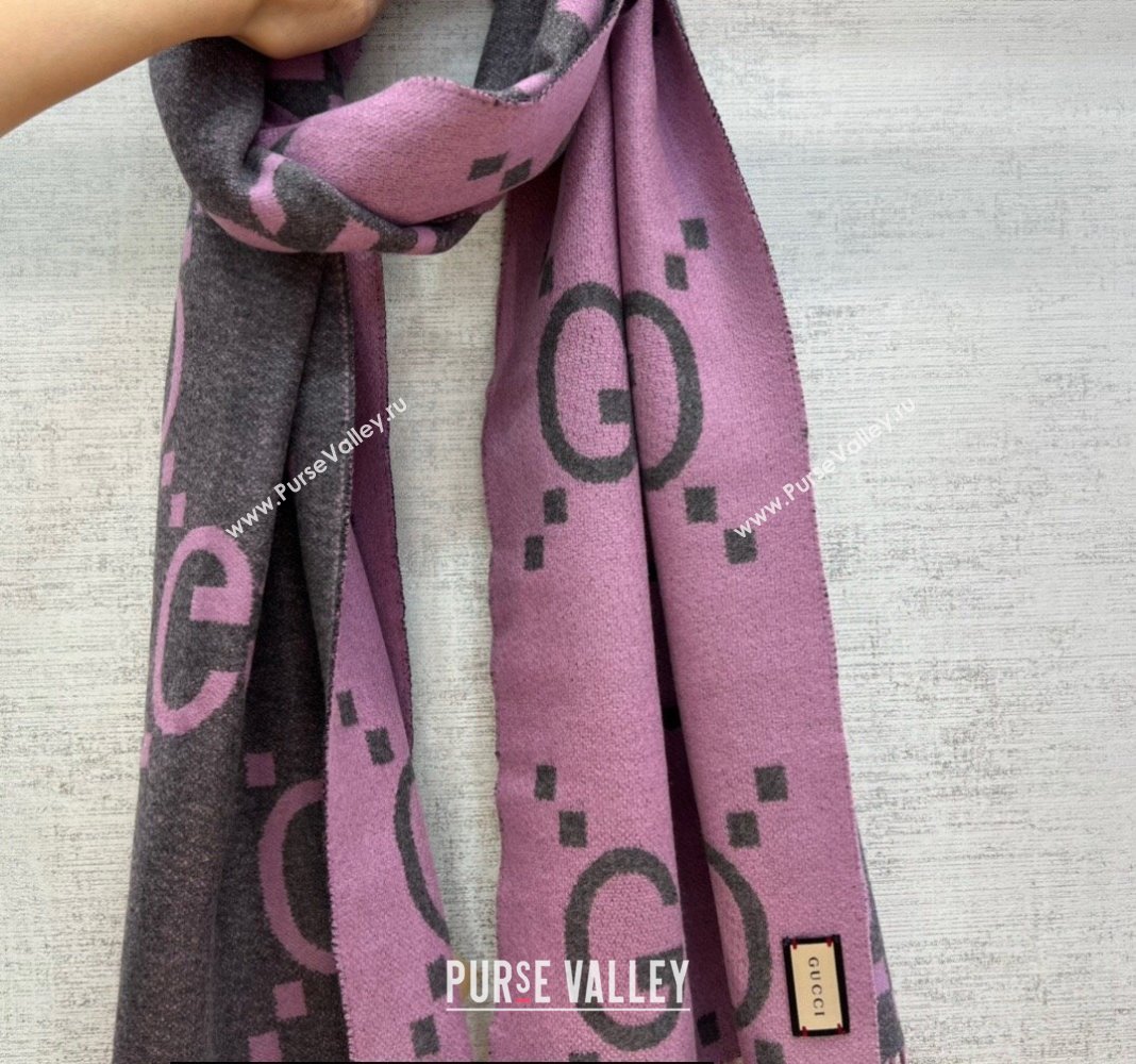 Gucci GG cashmere jacquard scarf 674275 45x200cm Gray/Pink 2024 (weinisi-23121120)