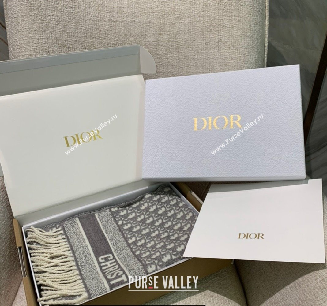 Dior Oblique Scarf in Gray Cashmere and Wool 45x200cm 2024 (weinisi-23121107)