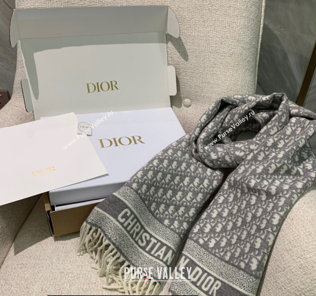 Dior Oblique Scarf in Gray Cashmere and Wool 45x200cm 2024 (weinisi-23121107)