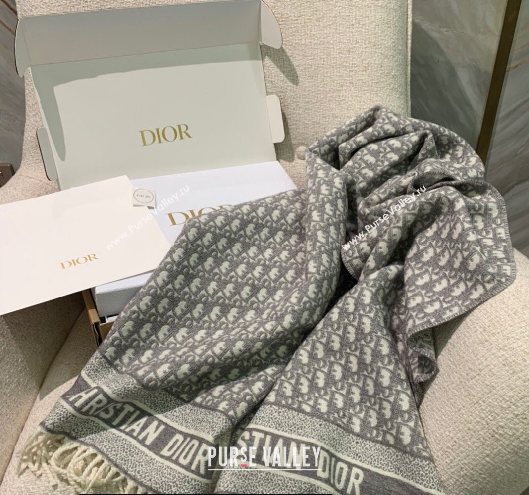 Dior Oblique Scarf in Gray Cashmere and Wool 45x200cm 2024 (weinisi-23121107)